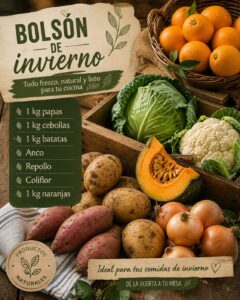 Bolsón de Invierno (1kg de Papas, Cebollas, Batatas, Anco, Repollo, Coliflor y Naranjas)