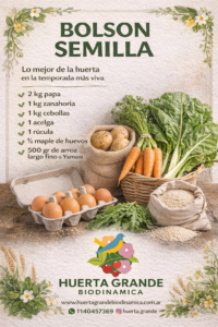 Bolson Semilla : 2 kg papa, 1 kg zanahoria, 1 kg cebollas, 1 acelga, 1 rucula 1/2 maple de huevos y 1 Chutney