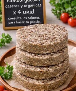 Hamburguesas 4u 150g Poroto mung, poroto negro, verdeo, morron y ajo rebozadas con semillas, todo agroecologico