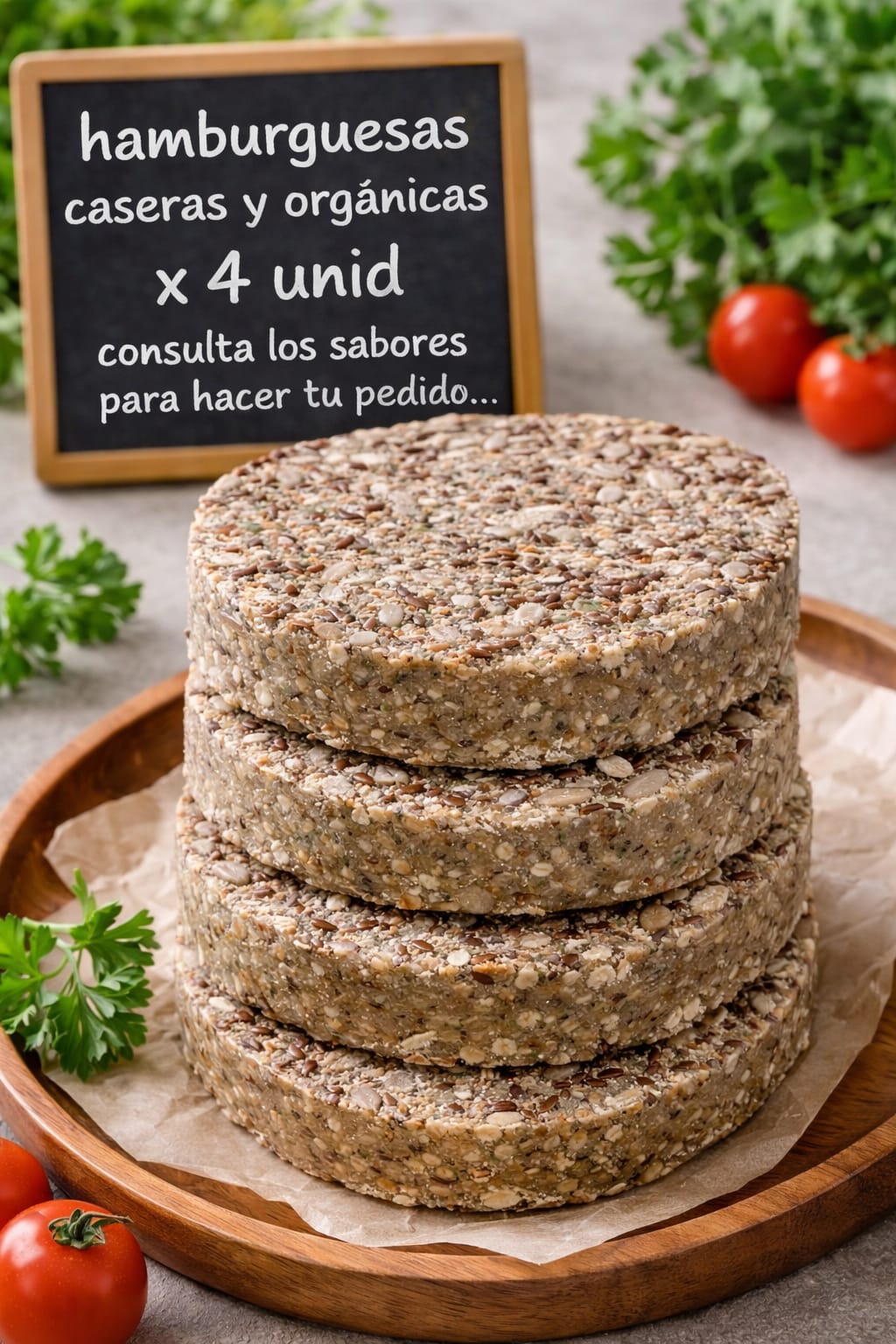 Hamburguesas 4u 150g Poroto mung, poroto negro, verdeo, morron y ajo rebozadas con semillas, todo agroecologico