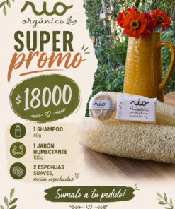 Super promo rio, 1 shampoo 60g+1 jabón humectante 100g+2 esponjas